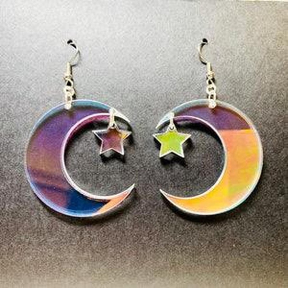 Iridescent Acrylic Crescent Moon Laser Cut Acrylic Earrings, Rainbow Statement